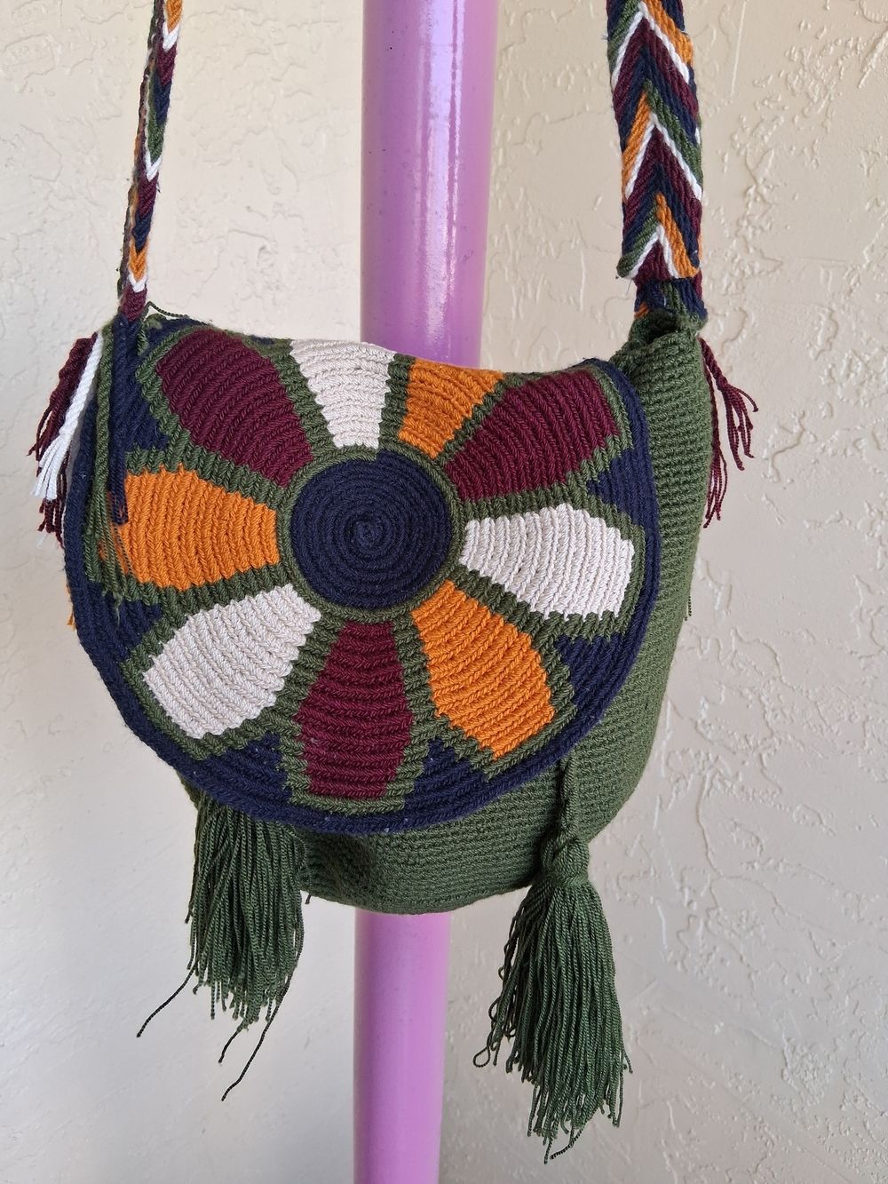 Handwoven Green Multicolor Floral Crossbody Bag
